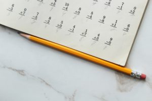 Math sheet and pencil homework